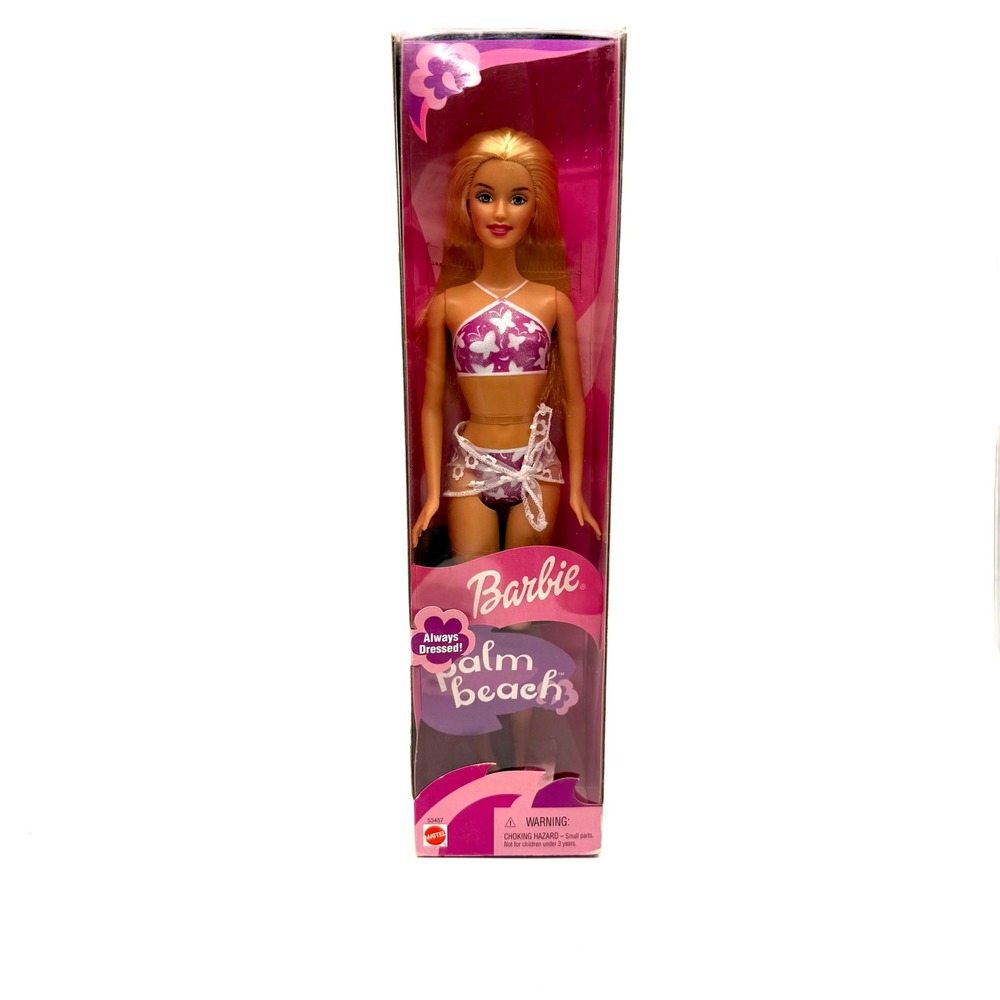 Barbie 2001 Palm Beach Always Dressed Doll Blonde Hair Purple Butterfly Swimsuit